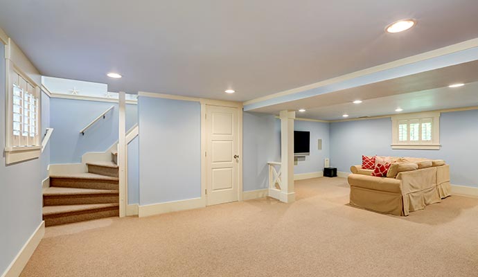 living area in basement