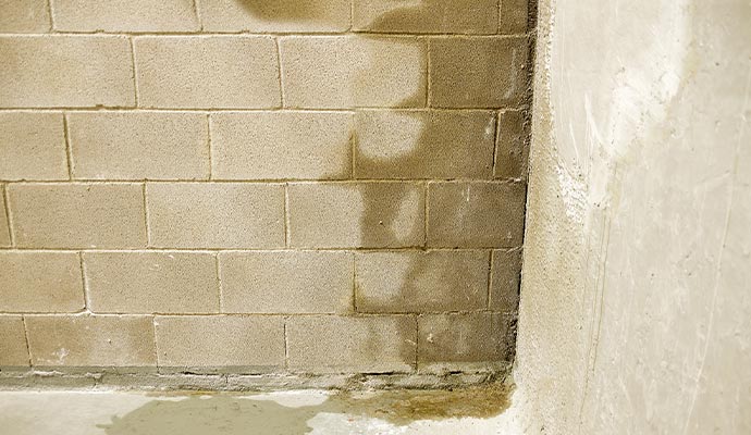 Water damaged basement wall