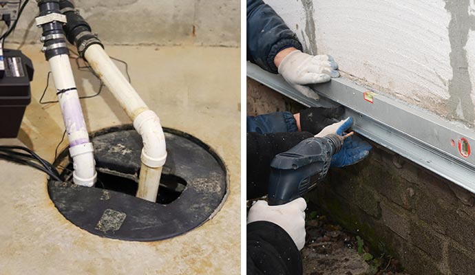 collage of sump pump and foundation repair