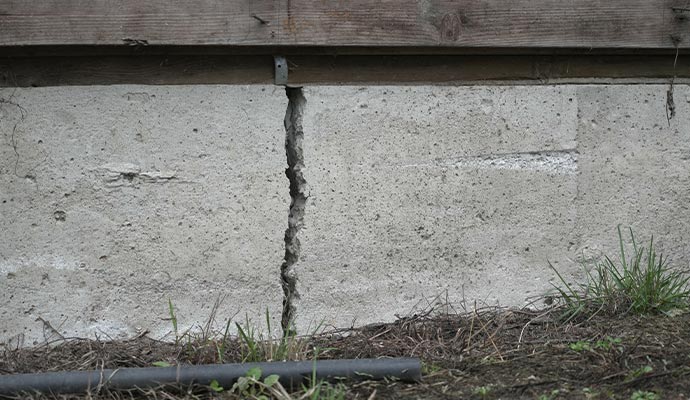 a crack in a concrete foundation wall