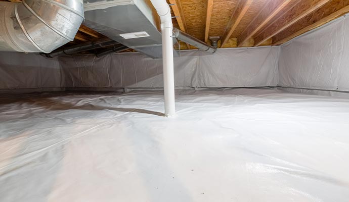 Encapsulated crawl space with white lining