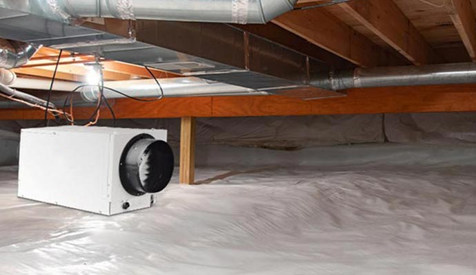 Installed dehumidifier in crawl space