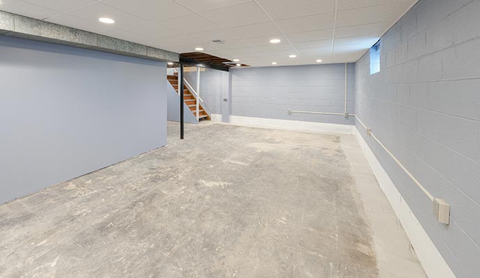 a clean waterproofed basement