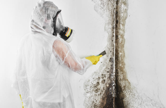 Professional worker removing mold