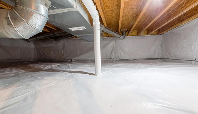 clean encapsulated crawl space beneath a house