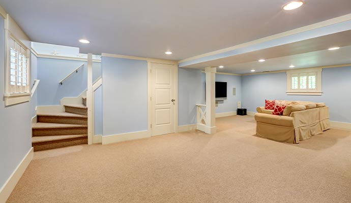 living area in basement